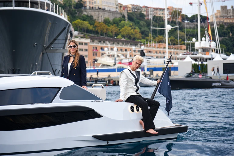 Marcela and Tim on a tender in the Monaco harbour