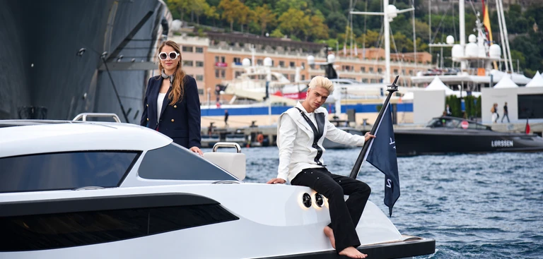 Marcela and Tim on location for a yacht campaign